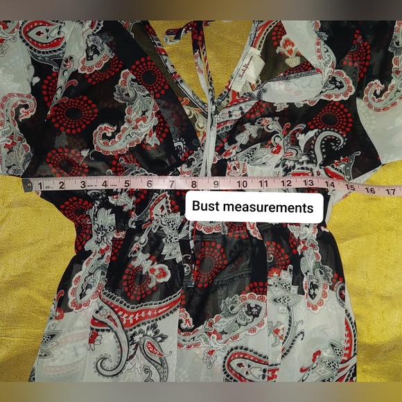 Sushi flowers Red & Black Print Detail blouse size S - Picture 6 of 9